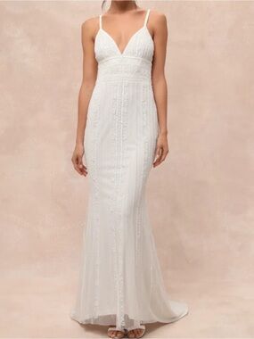 NWT- Stunning Vow White Beaded Sequin Maxi Dress